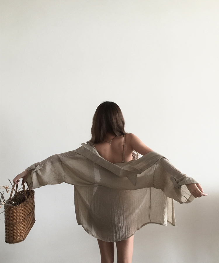 リネンルーズロールアップシャツ BEIGE