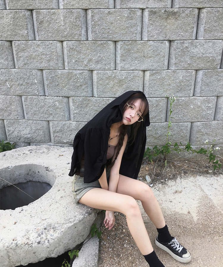 リネンルーズロールアップシャツ BLACK