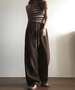 コットンパンツ ストライプロングバンディングパンツ CHESTNUT BROWN