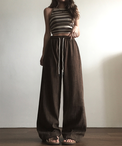 コットンパンツ ストライプロングバンディングパンツ CHESTNUT BROWN