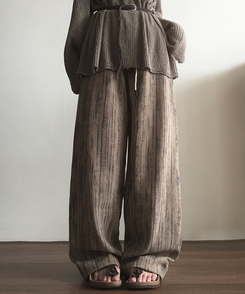 コットンパンツ ストライプロングバンディングパンツ DEEP BEIGE