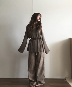 コットンパンツ ストライプロングバンディングパンツ DEEP BEIGE