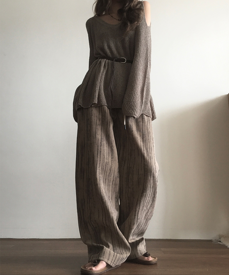 ストライプロングバンディングパンツ DEEP BEIGE