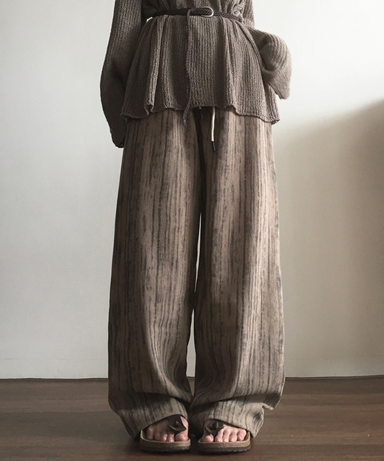 ストライプロングバンディングパンツ DEEP BEIGE