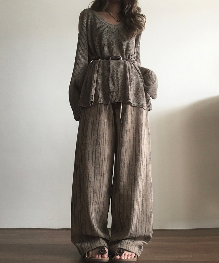 ストライプロングバンディングパンツ DEEP BEIGE