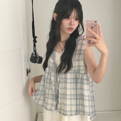 ブラウス レイヤードチェックキャミソール LIGHT GRAY
