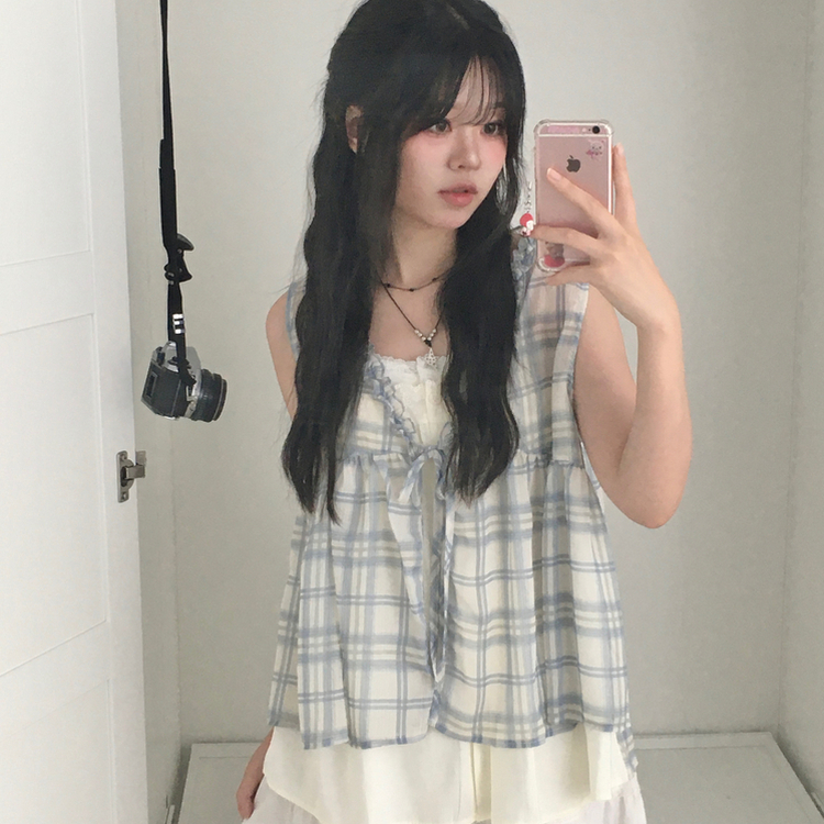 レイヤードチェックキャミソール LIGHT GRAY