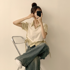 シャツ 【SET】レイヤード半袖ブラウス ニットベスト(5color) IVORY