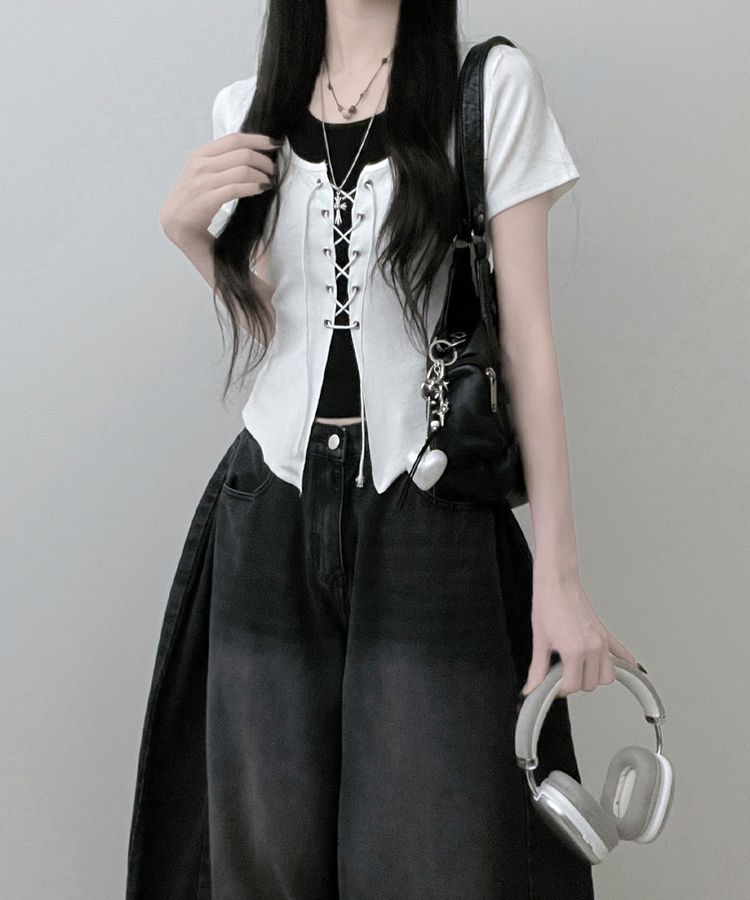 バイカラーホールター半袖カーディガン WHITE