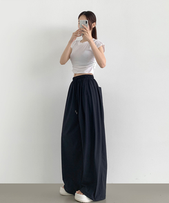 ワイド 【丈別】ナイロンスパンワイドバンディングパンツ NAVY