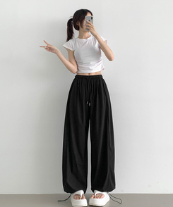 ワイド 【丈別】ナイロンスパンワイドバンディングパンツ BLACK