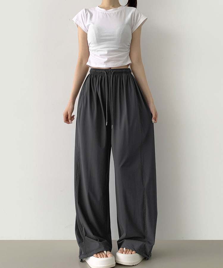 【丈別】ナイロンスパンワイドバンディングパンツ CHARCOAL