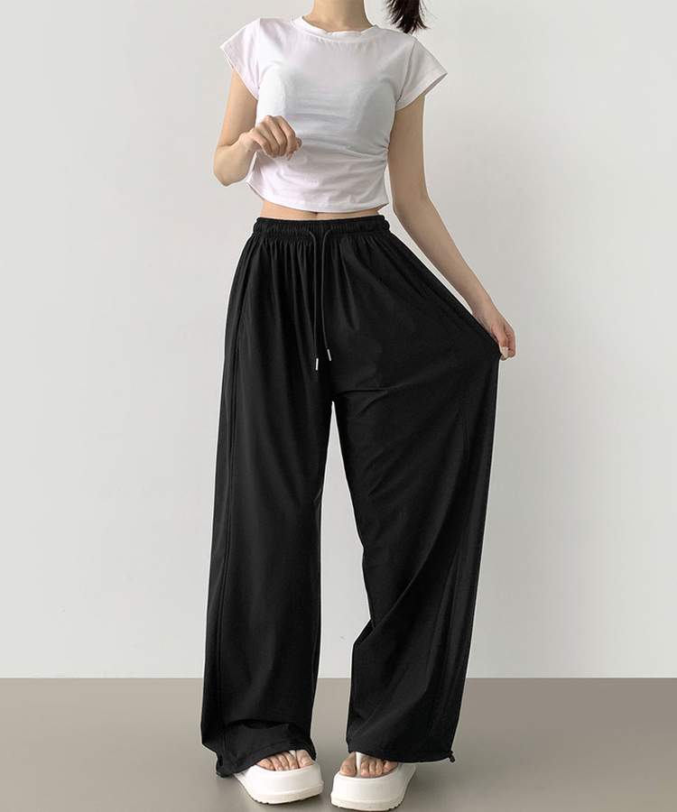 【丈別】ナイロンスパンワイドバンディングパンツ BLACK