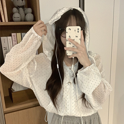 ジャンパー ドットレースフードシースルーウィンドブレーカー WHITE