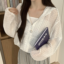 ジャンパー ドットレースフードシースルーウィンドブレーカー WHITE