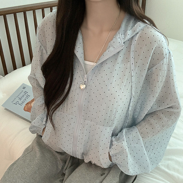 ドットレースフードシースルーウィンドブレーカー SKY BLUE
