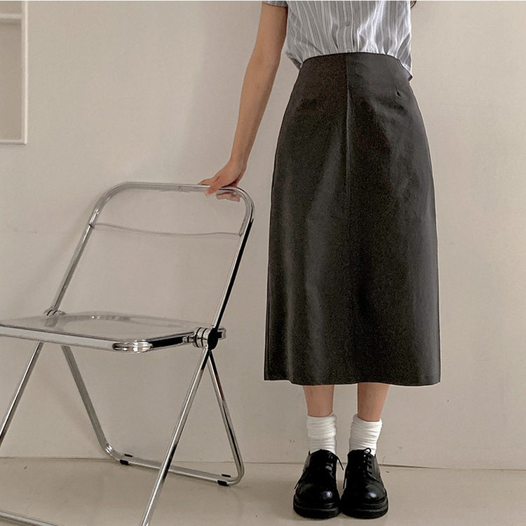 【丈別】Hラインバックスリットロングスカート CHARCOAL