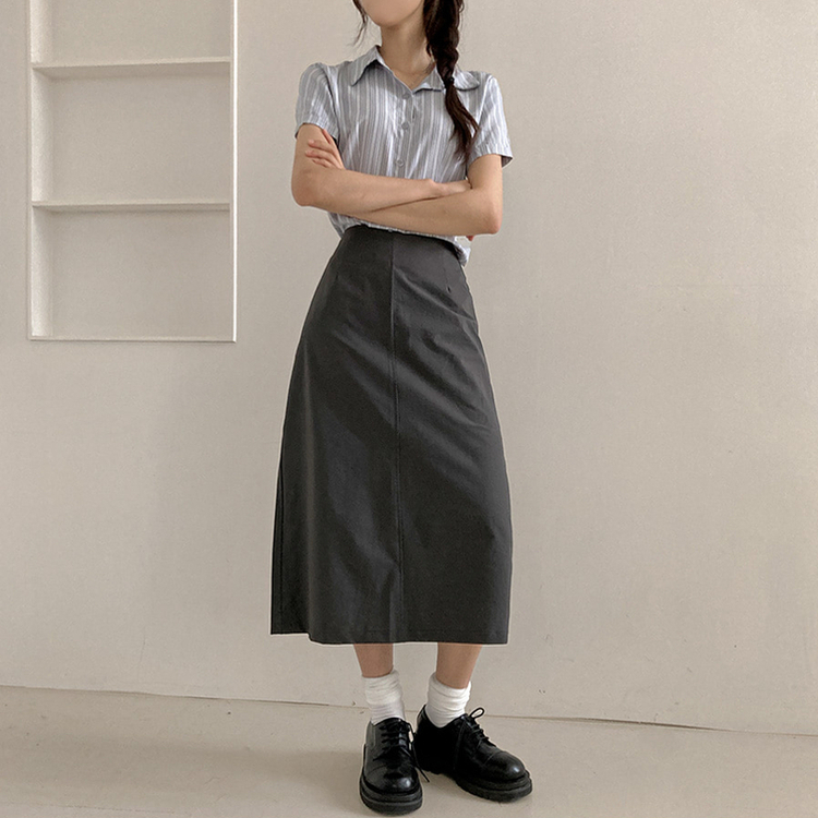【丈別】Hラインバックスリットロングスカート CHARCOAL