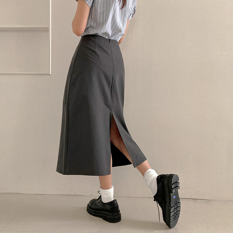 【丈別】Hラインバックスリットロングスカート CHARCOAL