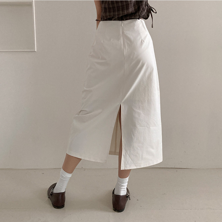 【丈別】Hラインバックスリットロングスカート WHITE