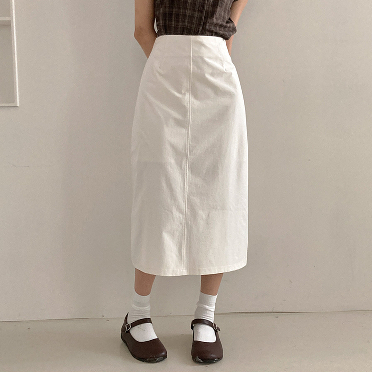 【丈別】Hラインバックスリットロングスカート WHITE