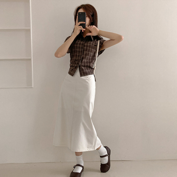 【丈別】Hラインバックスリットロングスカート WHITE