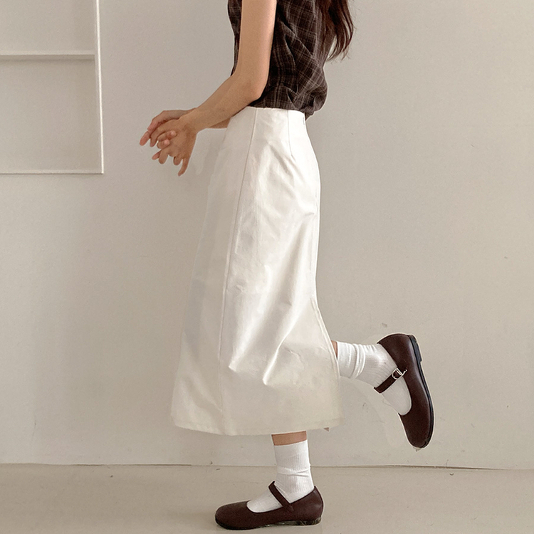【丈別】Hラインバックスリットロングスカート WHITE
