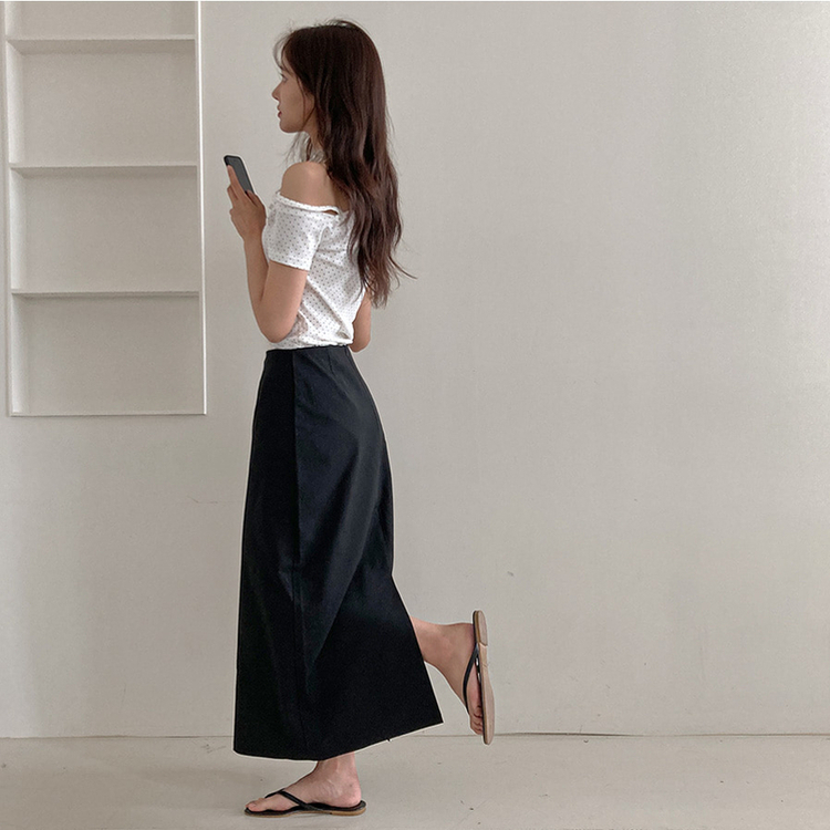 【丈別】Hラインバックスリットロングスカート BLACK