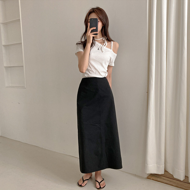 【丈別】Hラインバックスリットロングスカート BLACK
