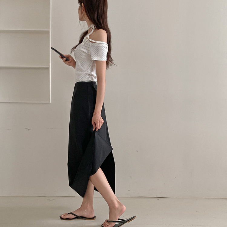 【丈別】Hラインバックスリットロングスカート BLACK