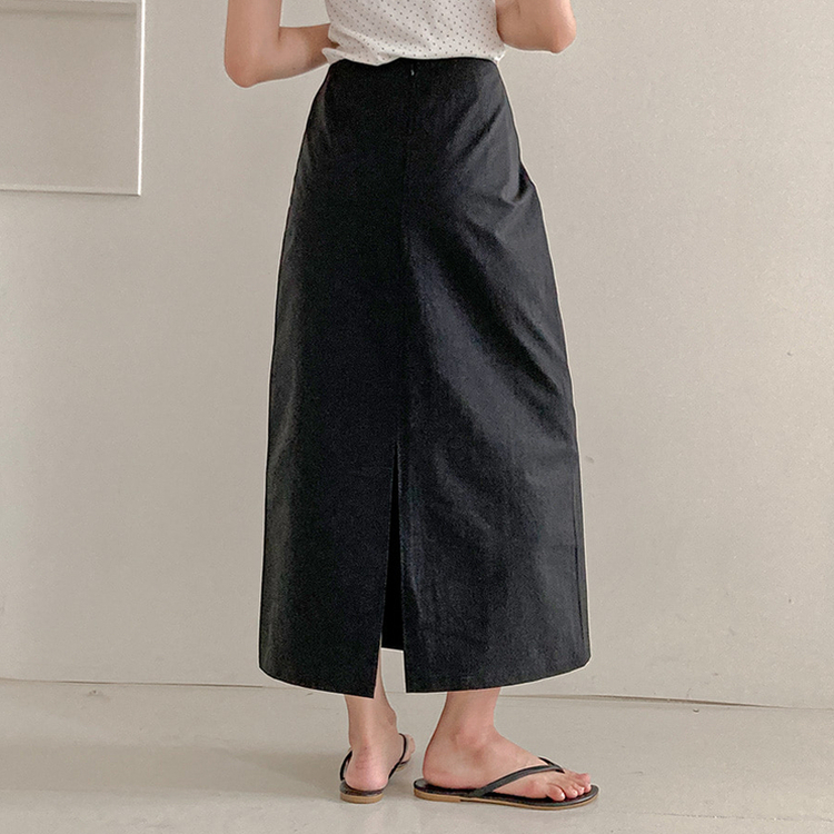 【丈別】Hラインバックスリットロングスカート BLACK