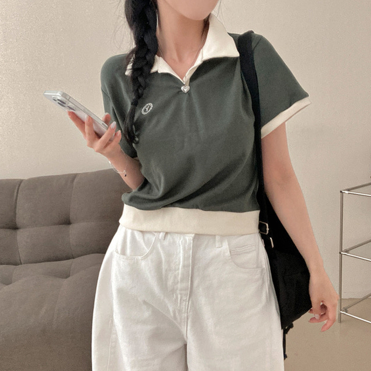 半袖Tシャツ バイカラークロップ半袖Tシャツ KHAKI