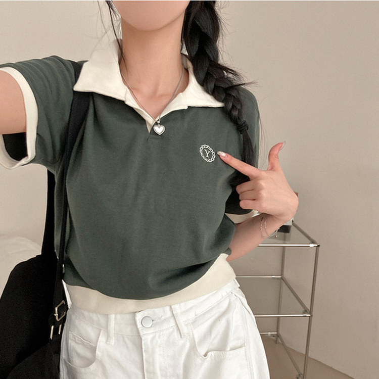 半袖Tシャツ バイカラークロップ半袖Tシャツ KHAKI