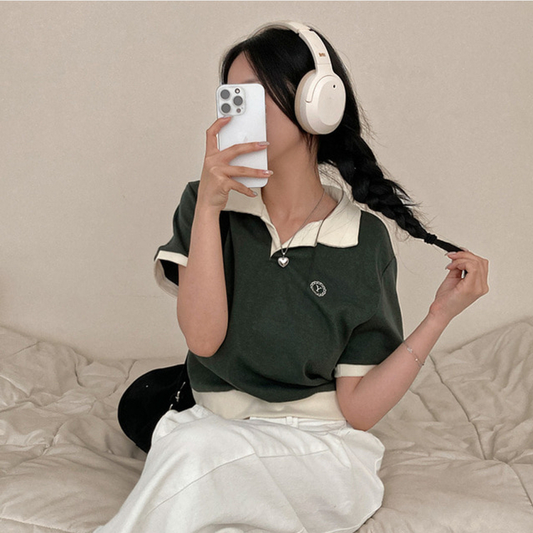 半袖Tシャツ バイカラークロップ半袖Tシャツ KHAKI