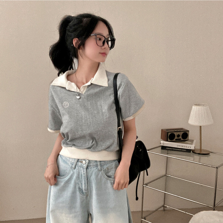 半袖Tシャツ バイカラークロップ半袖Tシャツ GREY
