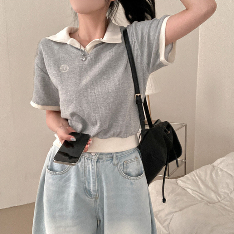半袖Tシャツ バイカラークロップ半袖Tシャツ GREY