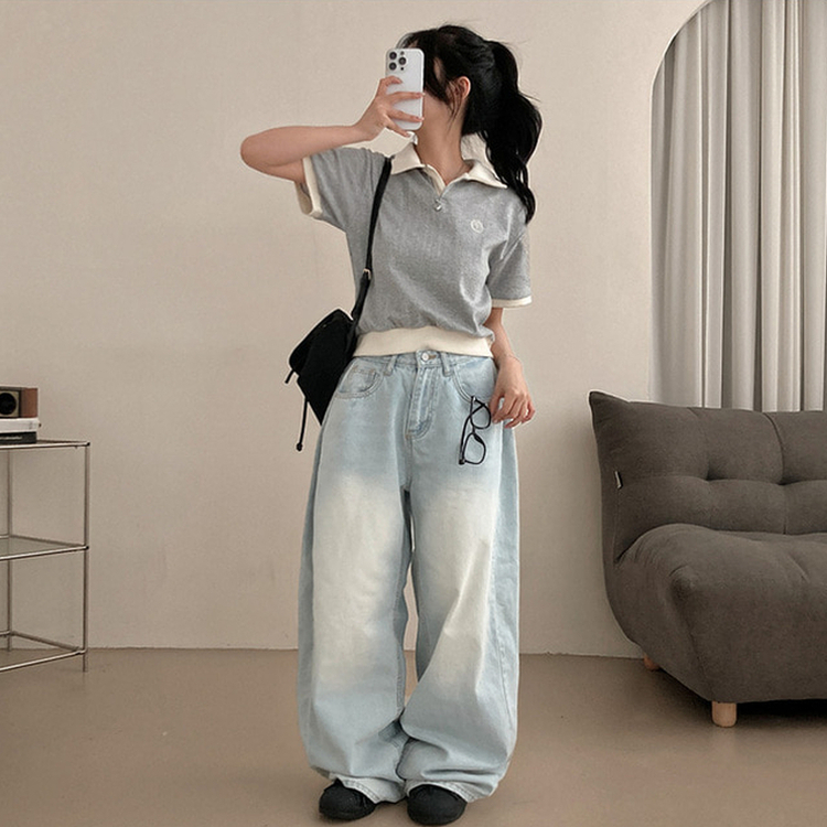 半袖Tシャツ バイカラークロップ半袖Tシャツ GREY