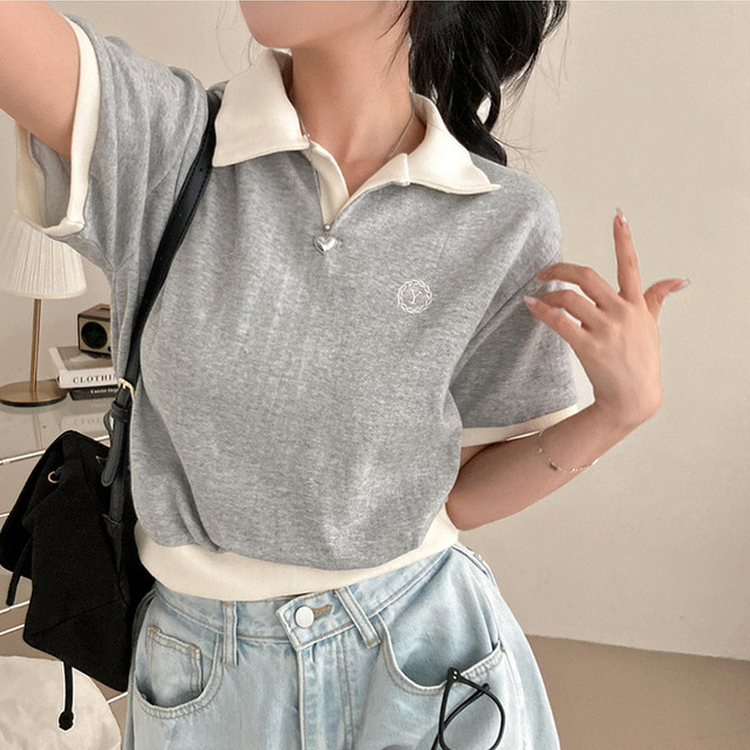 半袖Tシャツ バイカラークロップ半袖Tシャツ GREY