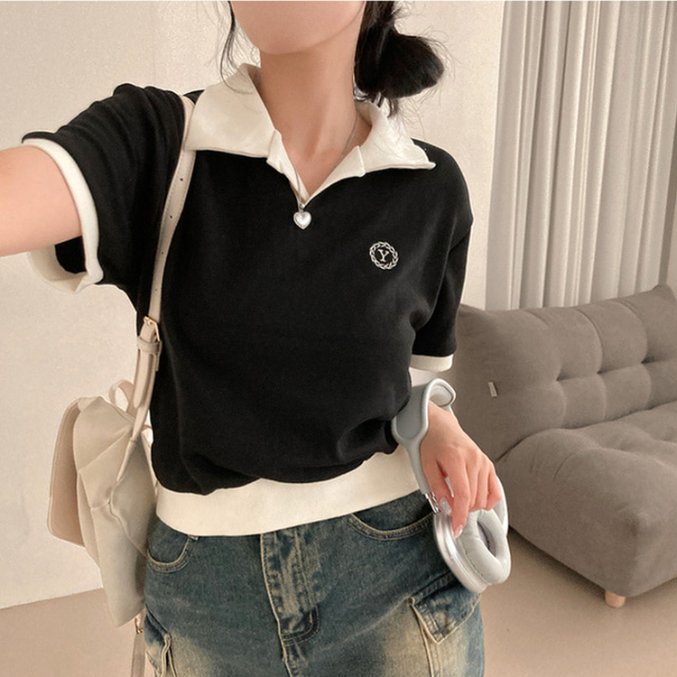 半袖Tシャツ バイカラークロップ半袖Tシャツ BLACK