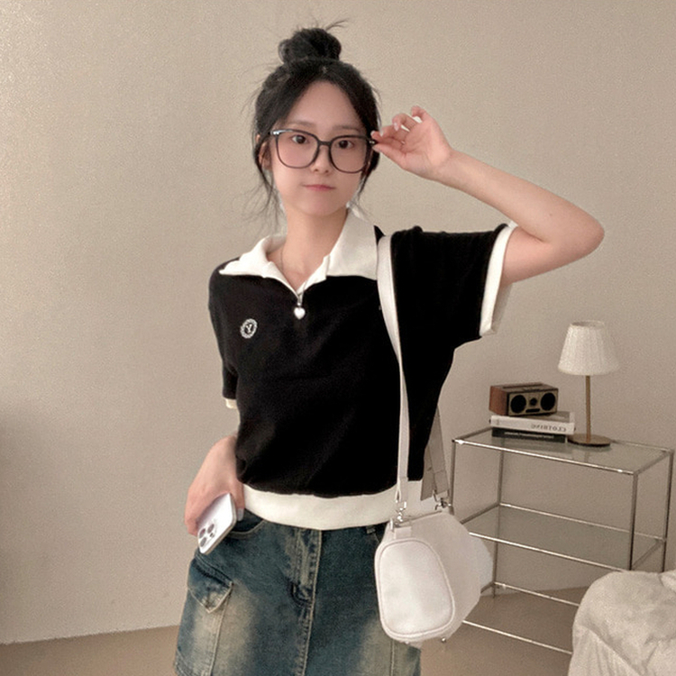 半袖Tシャツ バイカラークロップ半袖Tシャツ BLACK