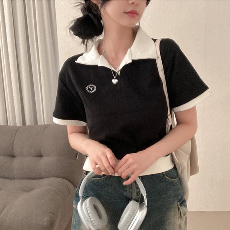 半袖Tシャツ バイカラークロップ半袖Tシャツ BLACK