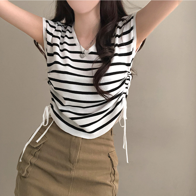 ニット ストリングキャミソールニット(5color) STRIPE IVORY