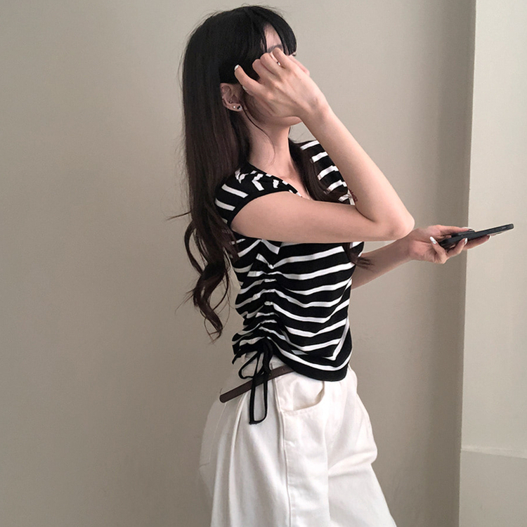 ニット ストリングキャミソールニット(5color) STRIPE BLACK