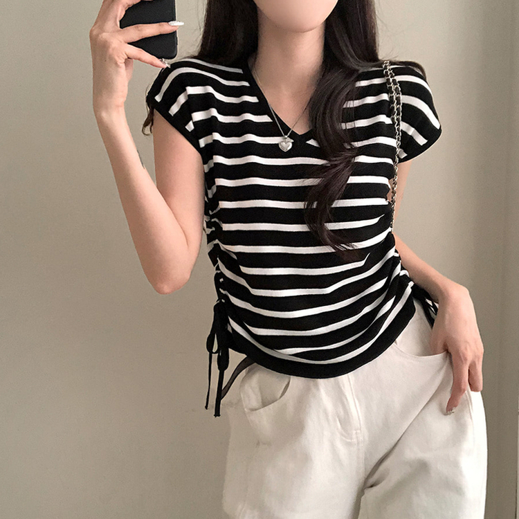 ニット ストリングキャミソールニット(5color) STRIPE BLACK