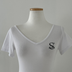 半袖Tシャツ 刺繍Vネッククロップ半袖Tシャツ