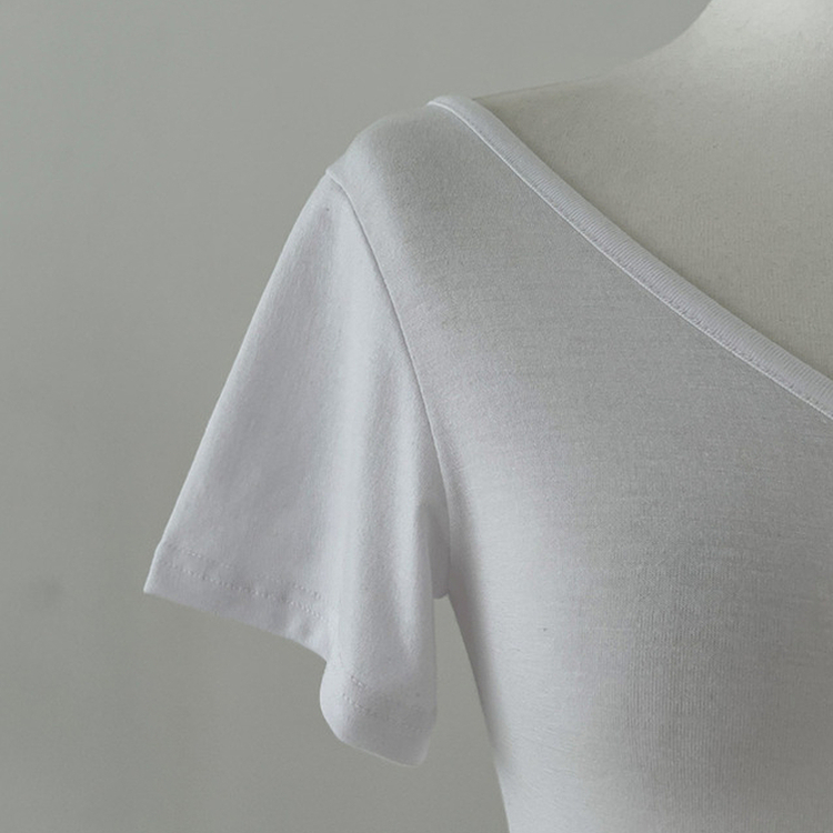 刺繍Vネッククロップ半袖Tシャツ