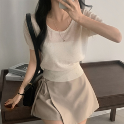 ニット リネンペンダント半袖ニット(10color) IVORY