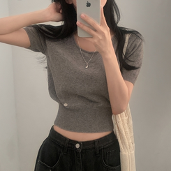 ニット リネンペンダント半袖ニット(10color) GREY