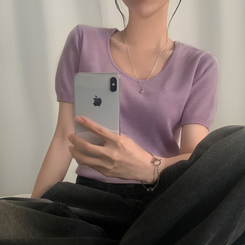 ニット リネンペンダント半袖ニット(10color) LAVENDER