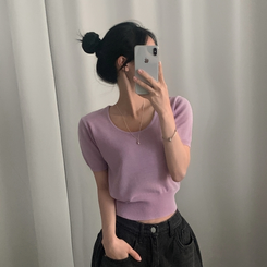 ニット リネンペンダント半袖ニット(10color) LAVENDER